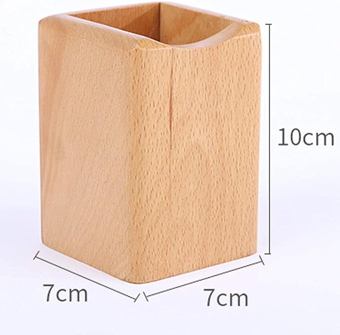 Wooden Pen Holder for Desk, 2 Pack Natural Wood Pencil Cup Holder – Office Desk Accessories Organizer, Makeup Brush Holder, Kids Crayon Marker Caddy, Eco-Friendly (2 Pack Beech Color)