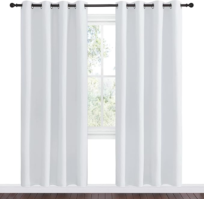 NICETOWN Room Darkening Curtains for Living Room - Easy Care Solid Thermal Insulated Grommet Room Darkening Curtains/Panels/Drapes for Bedroom (2 Panels, 55 by 78, Greyish White)