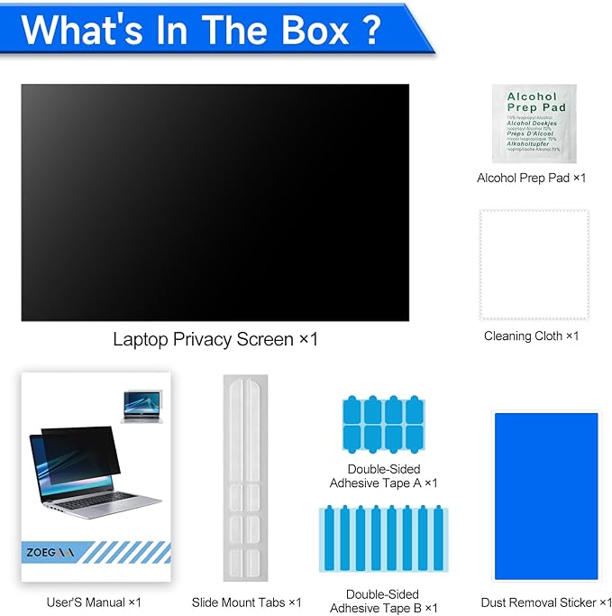 ZOEGAA 4-way 360°Laptop Privacy Screen For 16 Inch 16:10 Computer, Removable Privacy Screen For Computer Monitor, Anti Glare And Blue Light, Compatible With HP Dell Lenovo Asus Samsung Acer Thinkpad