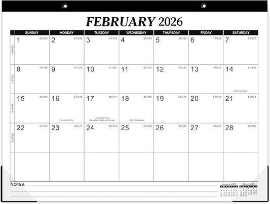 2026 Desk Calendar - 12 Monthly Desk Calendar 2026, Feb.2026 - Dec.2026, 14.6" x 11.5", Desk/Wall Calendar 2-in-1, Thick Paper with Corner Protectors, Hanging Holes, Large Daily Blocks