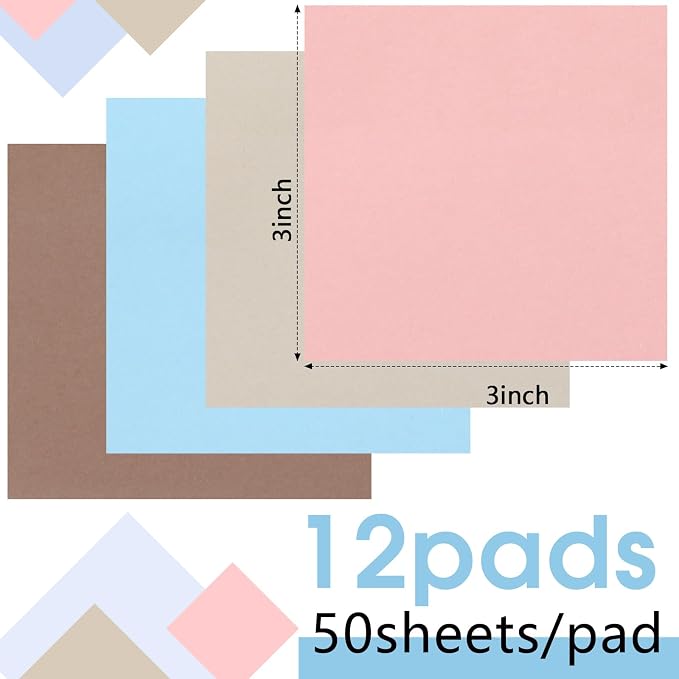 Thenshop 12 Pads Earth Tone Sticky Notes 3''x3'', Self Stick Notes Pads Earth Tone Office Supplies, Vintage Aesthetic School Accessories 50 Sheets/pad