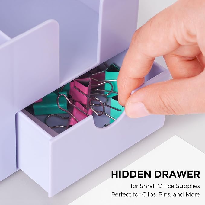 SKYDUE Small Desk Organizer with Drawer | 3 Compartments, Desk Pen Holder, For Home, School, Classroom & Office