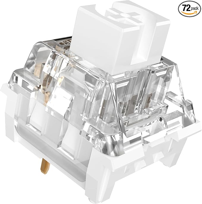 ZhouWang White Shark Keyboard Switch, Pre-Lubricated Dustproof Clicky Switch, Suitable for 3D-Printed Clickers and Gaming Mechanical Keyboards （72Pcs）