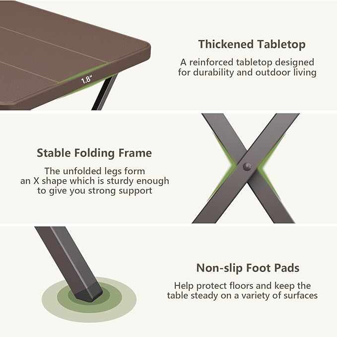 Folding Table, 27 Inch Square Folding Table, No Assembly Portable Camping Picnic Table, Heavy Duty Steel Frame Outdoor Coffee Table, Patio Card Table for Small Spaces, RV, Parties, 400 LBS Capacity