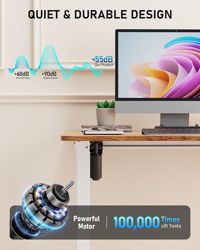 32" Small Rolling Electric Standing Desk Adjustable Height for Home Office | Mobile Sit Stand up Desk with Lockable Casters for Computer Workstation, Memory Preset, 2 Hooks, White Frame/LightBrown Top