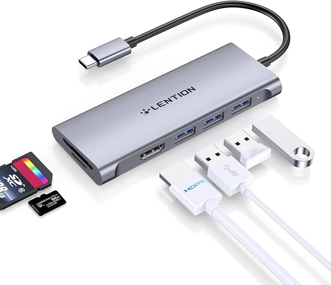 LENTION USB C Hub with 4K HDMI, 3 USB 3.0, SD/Micro SD 3.0 Card Reader, Compatible MacBook Pro/Air, Mac Air/Surface, Chromebook, iPhone15 or More, Stable Driver Adapter (Space Gray)
