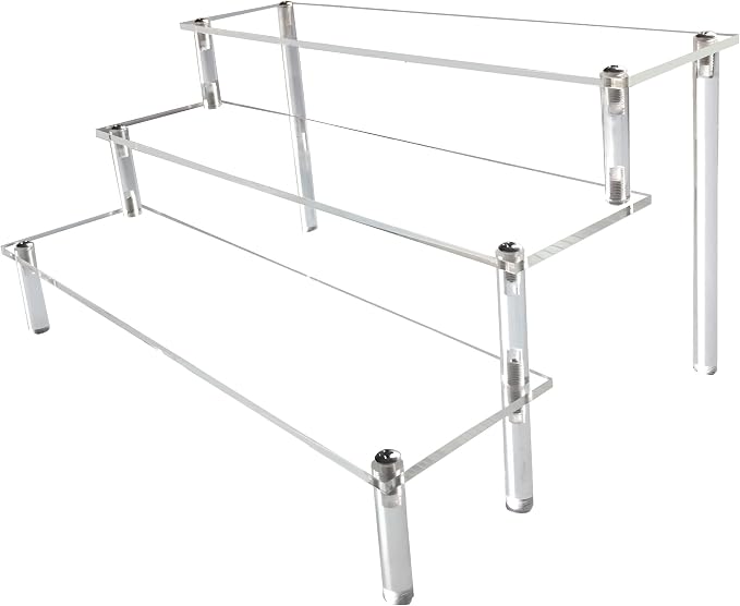 AZEAM Acrylic Display Riser, Clear Perfume Organizer, 3 Tier Cupcake Stand | Acrylic Shelves for Amiibo Funko POP Figures, Shelf Risers for Makeup and Cosmetic, Riser Stand for Vendor Collector, 1 Pack