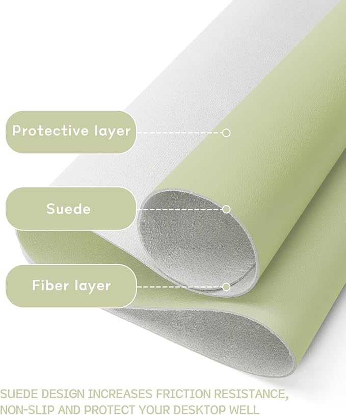 YSAGi Non-Slip Leather Desk Pad L Size, Waterproof Laptop Computer Desk Keyboard Mat, Table Protector Blotter Mat, Large Mouse Pad for Office/Work/Home/Decor(Matcha Green, 35.4" x 17")