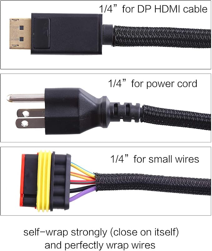 Alex Tech 25ft - 1/4 inch Cord Protector Wire Loom Tubing Cable Sleeve Split Sleeving for USB Cable Power Cord Audio Video Cable – Protect Cat from Chewing Cords - Black