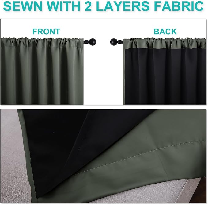 NICETOWN 100% Blackout Curtains for Living Room, Privacy Protection & Noise Reducing Drapes, Black Lined Window Treatment Panels for Patio Sliding Glass Door (Dark Mallard, 2 Pieces, W52 x L84)