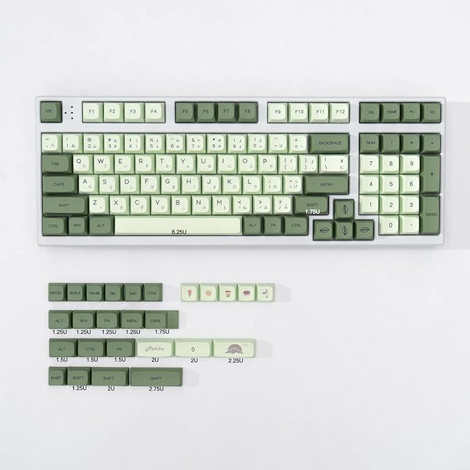mintcaps PBT Japanese Keycaps Matcha Green XDA Profile Cute Keycaps Set 124 Keys Custom Dye-Sub Keyboard Key caps for Cherry Gateron MX Switches Mechanical Keyboards