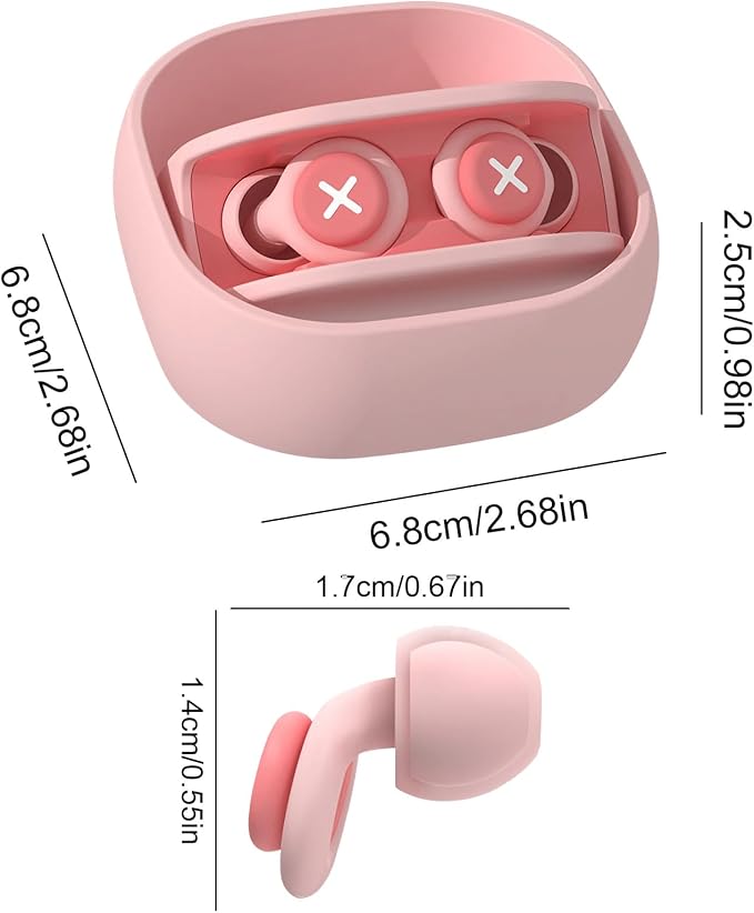 Upgrade Soft in-Ear Ear Plugs for Sleeping, Reusable Silicone Noise Reduction Earplugs with 3-Layer Sound Insulation, for Snoring, Travel, Study, Work, with Portable Storage Case, (Pink)