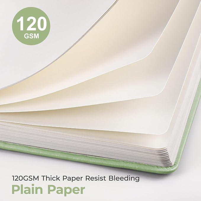AHGXG Blank Journal Notebook, 160 Pages, A5 Medium Size (5.7'' x 8.3''), 120 GSM Thick Paper, Leather Hardcover, for Sketching, Drawing, Painting (Light Green)