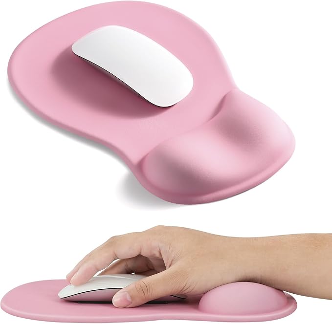 EooCoo Ergonomic Pink Mouse Pad with Gel Wrist Rest Support Middle Concave Design, Relieve Wrist Pain Mousepad, Wrist-Contoured Design for Carpal Tunnel Syndrome, Office Desk Accessories for Women