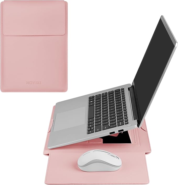 HoYiXi 13.3'' /13.6'' Laptop Sleeve Case PU Leather with Stand Compatible with MacBook Pro 14/MacBook Air 13(M1 M2)/ASUS Vivobook 14/Dell XPS 13/ASUS Matebook,13-14'' Laptop Bag,Pink