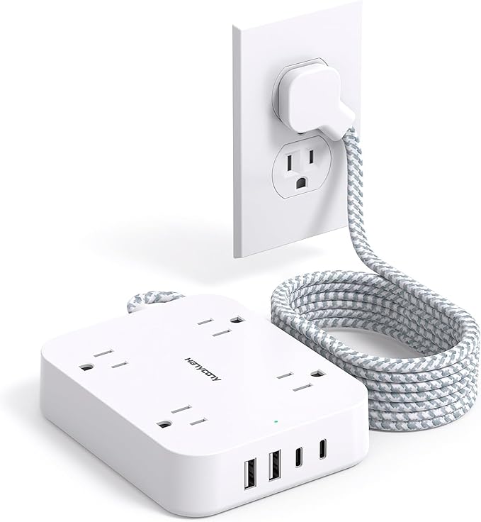 10 Ft Extension Cord, HANYCONY Ultra Thin Flat Power Strip with 4 Outlets 4 USB Ports (2 USB C), Wall Mount, Multi Plug Outlet Extender Desk Charging Station for Office Travel Dorm Room Essentials