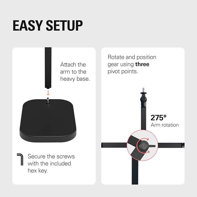 Elgato Wave Desk Stand - Adjustable Mounting Arm for Microphones, Works with Elgato, HyperX, Rode, Fifine, Shure and More Mics, Compatible 1/4, 3/8 & 5/8 Thread, For Recording/Podcasting/Streaming