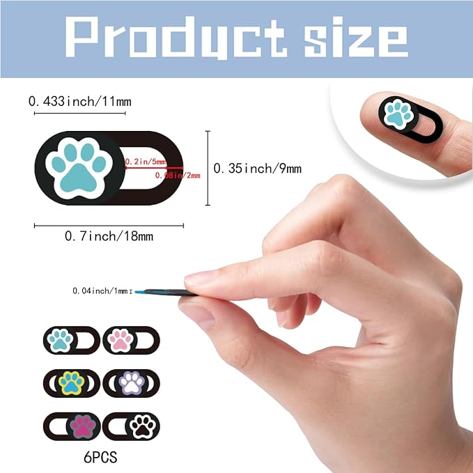 6Pcs 6 Styles Paw Print Cute Laptop Camera Cover 0.04 Inch Privacy Guard Accessories, Webcam Cover Slide Ultra Thin Protector Blocker for Desktop Computer Tablet Notebook Mini PC Office Use