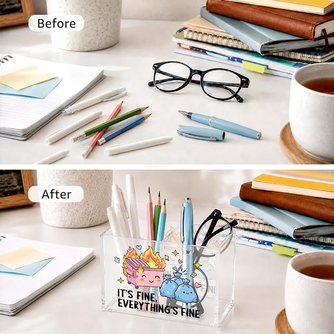 Everything's Fine Acrylic Desk Organizer, 2 Compartment Office Box