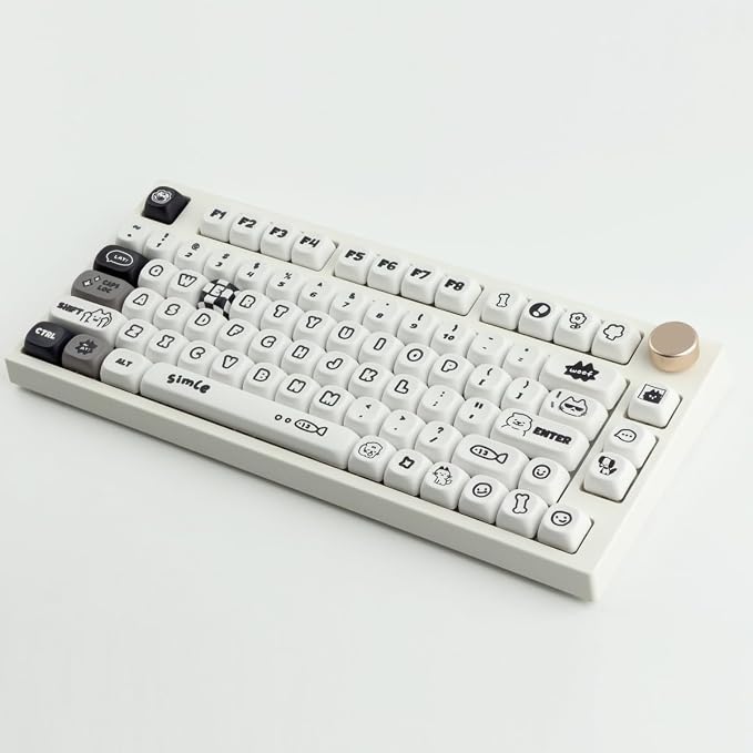 Sunzit PBT MOA Keycaps, Cute White Keycaps, 131 Keys, Dye-Sublimation Custom Keyboard Keycap Set for 61/64/68/84/87/100/104/108 Cherry MX Mechanical Keyboard, Cat and Dog