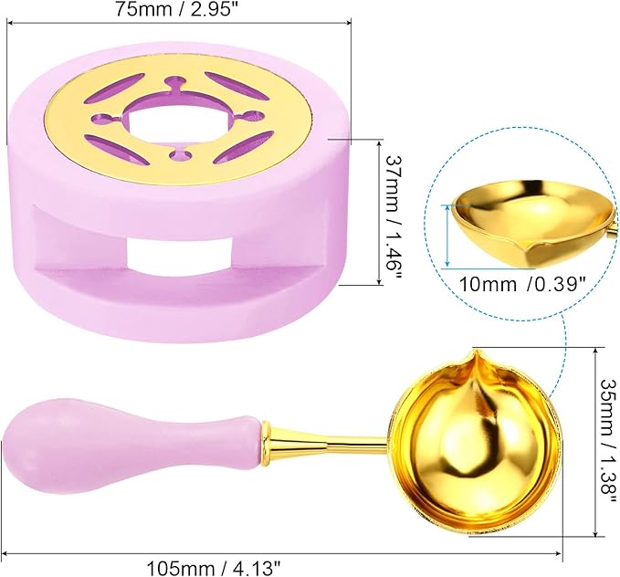 PATIKIL Wax Seal Kit, Wax Seal Warmer with Melting Spoon Retro Melt Stove Pot Furnace Tool for Sealing Beads Stamp Letter Envelope, Purple