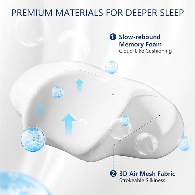 Cervical Neck Pillow for Sleeping，Ergonomic Memory Foam Pillow for Neck Pain Relief,Side Sleeper Pillows for Adults,Orthopedic Bed Pillow for Side Back Stomach Sleepers