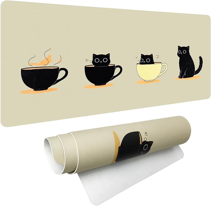 Bloss Leather Mouse Pad,Beige Anime Large Desk Pad, Cute Kawaii Cartoon Cat Desk Mats for Keyboard and Mouse,Clearance Overstock Limited Stock Discontinued Size 31.5" x 15.7"