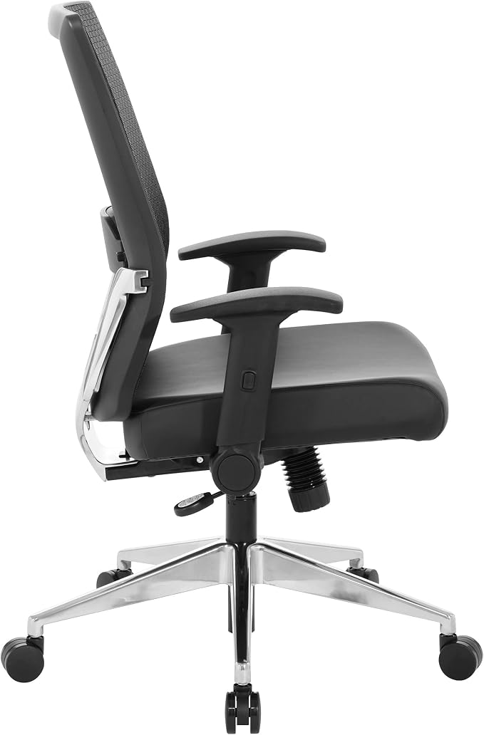 Space Seating 867A Series Adjustable Manager's Office Chair with Breathable Matrix Back and Padded Flip Arms, Antimicrobial Dillon Black Faux Leather