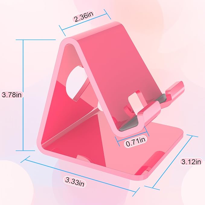 Crpich Acrylic Cell Phone Stand, Portable Phone Holder, Pink Phone Stand for Desk, Compatible with Phone16 15 14 13 12 Pro Max Mini 11 SE, Switch, Android Smartphone, Pad, Tablet, Desk Accessories