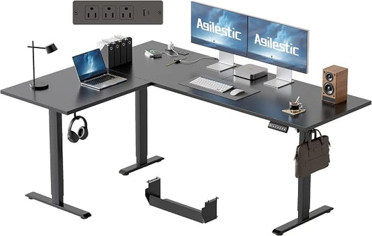 Agilestic Electric L Shaped Standing Desk 63 x 48 Inch with Power Outlet, Height Adjustable Corner Stand up Desk with Cable Management,Sit Stand Home Office Workstation with Splice Board, Black