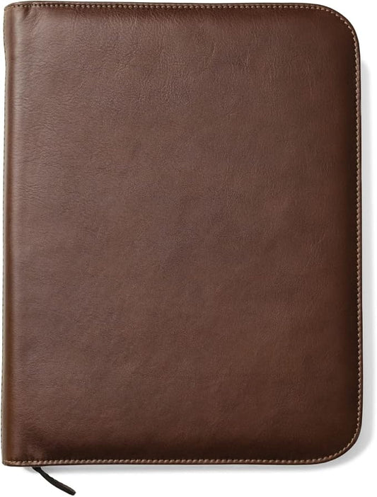 Personalized Maruse Leather Portfolio Padfolio - Executive Folio for Men and Women with Zipper, Folio Document Organizer, Laptop Sleeve, iPad Case and Folder - Made in Italy, Monogram Brown