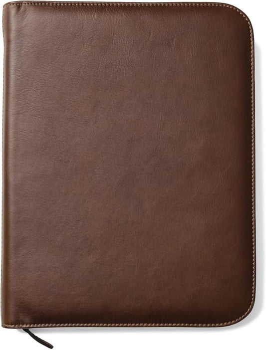 Personalized Maruse Leather Portfolio Padfolio - Executive Folio for Men and Women with Zipper, Folio Document Organizer, Laptop Sleeve, iPad Case and Folder - Made in Italy, Monogram Brown