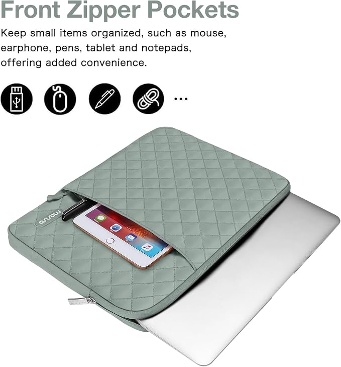 MOSISO Laptop Case 15 inch, 15 inch Laptop Sleeve Compatible with MacBook Air M4 M3 M2 2025 2024 2023, Dell XPS Plus, Square Quilted Vertical Computer Bag with Pocket&Small Case, Antique Green
