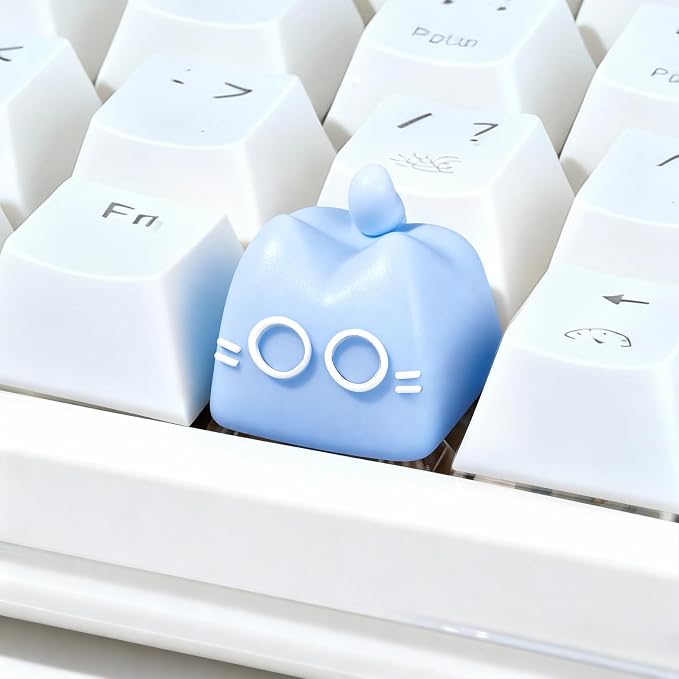 Artisan Keycaps, Cute Cat Custom Key Caps for MX Mechanical Keyboard, Resin Handmade 1U Replacement for Esc Arrow Keys (Blue cat)
