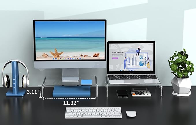 Zimilar 2 Pack Monitor Stand Riser, Acrylic Monitor Stand for Computer | Laptop, Printer, Notebook, Premium Clear Laptop Stand Acrylic Monitor Riser for Home Office, Monitor Stands for 2 Monitors