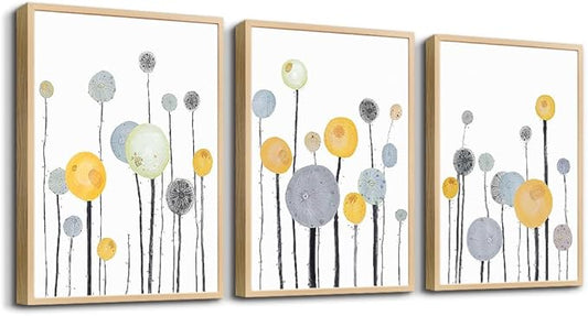 MHARTK66 3 Piece Natural Wood Framed Abstract Watercolor Painting Wall Art For Living Room Bedroom Wall Decor Hanging Office Artwork Flowers Canvas Prints Kitchen Wall Decoration Modern Home Decor