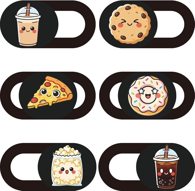 6Pcs 6 Styles Food Theme Camera Cover Slide Sticker 0.04 Inch Privacy Guard Accessories, Computer Camera Cover Cute Protector Blocker for Desktop Loptop Tablet Notebook Mini PC Office Use
