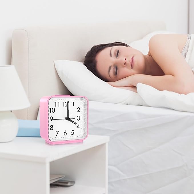 AMIR Silent Analog Alarm Clock, Small Battery Operated Clock with Snooze | Loud Ascending Beep Alarm with Night Light, Non Ticking Desk Clock for Bedroom, Travel, Students