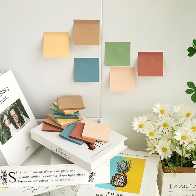 (72 Pads) Sticky Notes 3x3 inch, Self-Stick Pads Vintage Colors Sticky Note, Recyclable, Easy to Post for Home, Office, Notebook