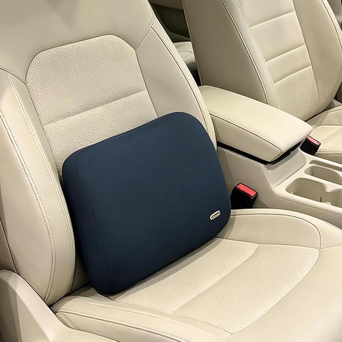 Carwales Auto Lumbar Support Pillow Cooling for Summer Slim Soft Latex Lower Car Seat Back Support Cushion for Office Nap Chair Recliner Pressure Relief Latex Memory Navy Blue