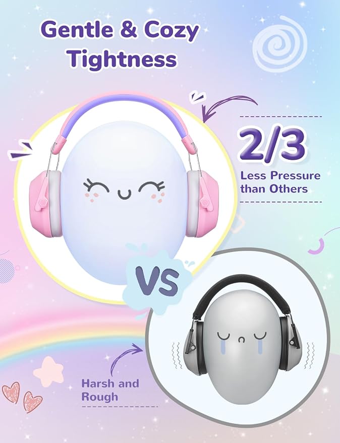 iClever Noise Cancelling Headphones for Kids, SNR 29dB Safety Noise Reduction Ear Muffs for Autism Sensory &Concentration Aid, Ear Hearing Protection for Fireworks/Event/Monster Jam, Rainbow Pony