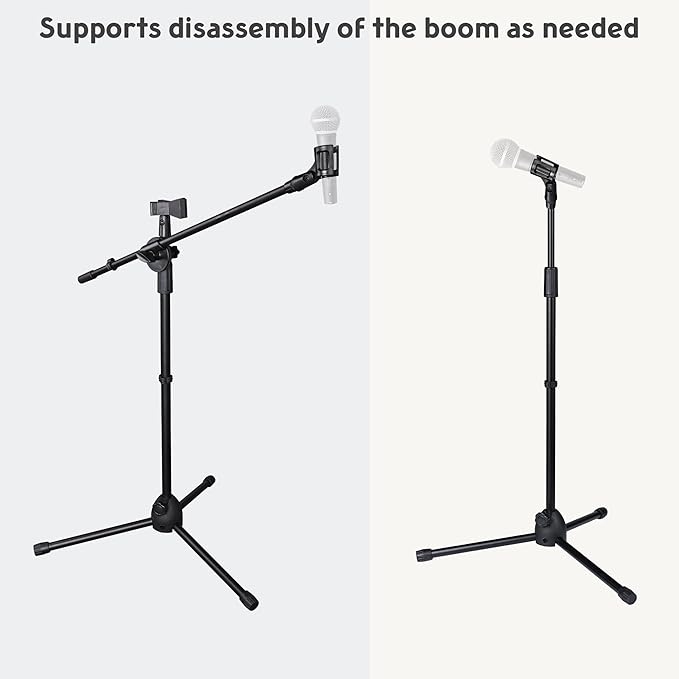 AW 2pcs Boom Mic Stand Floor Adjustable Height Mic Tripod Stand Dual Mic Clip Standing Boom Arm Mic Holder for Singing Live Stream Stage Studio