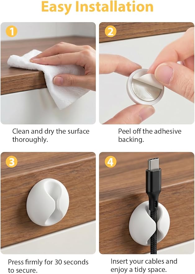 Shintop 6pcs Cord Holder, Self-Adhesive Cable Clips for Phone Chargers | Rubber Wire Organizer, Desk Cable Management, Residue-Free, Easy Reach, Secure Hold, for Phone Chargers, USB, and Mouse Cords