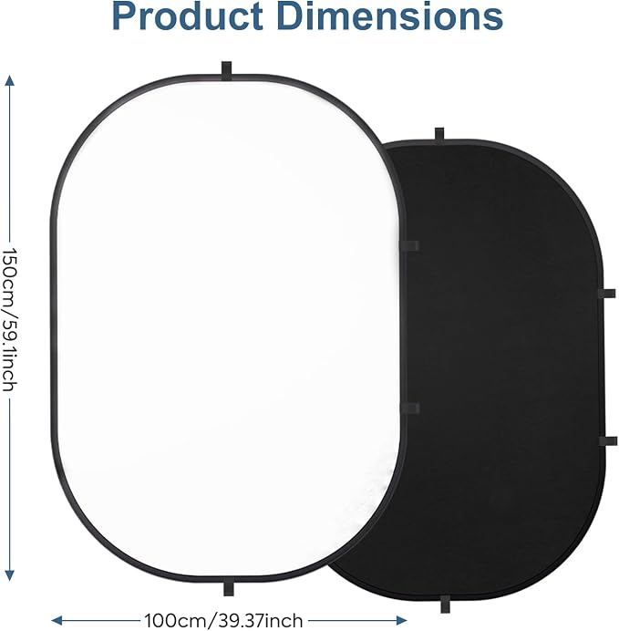 3x5ft/100x150cm Backdrop for Photography, Double Sided White Screen and Black Screen, 2 in 1 Collapsible and Reversible Background for Photography, YouTube Videos,and Live Streaming