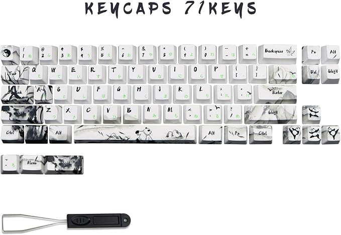 MOLGRIA Keycaps 71 Set Ink Panda for 71 64 61 Keys Keyboard, Custom PBT OEM Profile Key Caps with Japnanese Font for Cherry MX Khail Switches 60 Percent Gaming Keyboard