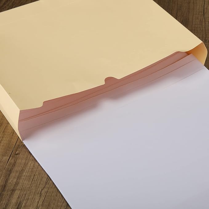 Zhehao 100 Pcs File Jackets Reinforced Straight Cut Tab Pocket Folders 2 Inch Expandable File Folder Expanding Paper Organizer with Tabs Expansion Pocket, Letter Size(Beige Color,Classic Style)