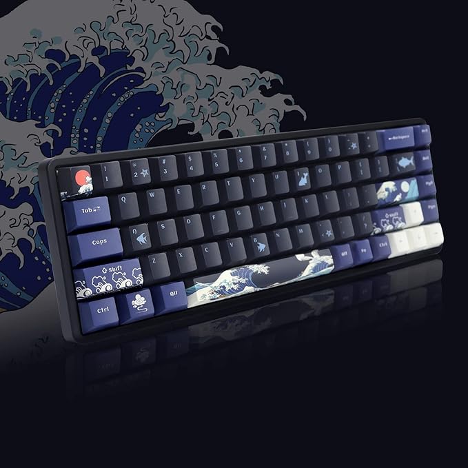 XVX PBT Keycaps - Great Wave of Kanagawa Japanese Design, Dye-Sub Custom Keycaps Set, Cherry Profile for 61/64/66/68 Cherry/Gateron MX Switches, 78 Key Set