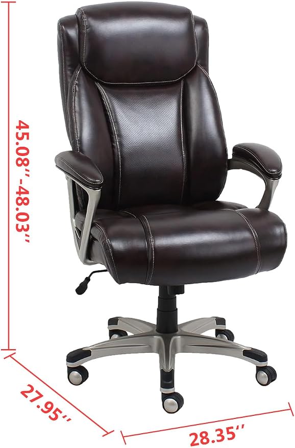 Amazon Basics Big & Tall Executive Office Chair with Lumbar Support, Adjustable Height, 350-Pound Capacity, 28.5"D x 30.25"W x 47.9"H, Black Pewter Finish