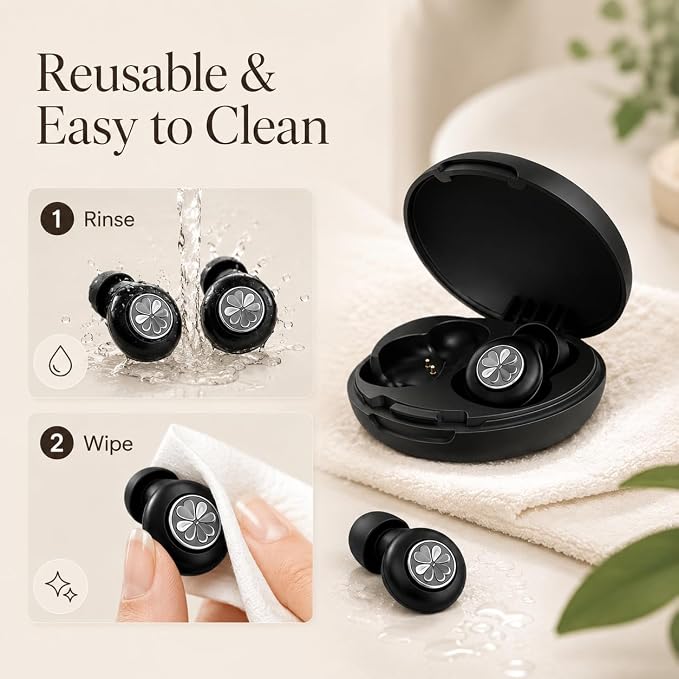 45dB Ear Plugs for Sleeping, Soft Silicone for Side Sleepers, 4 Sizes | Reusable soft silicone with XS/S/M/L sizes for side sleepers, concerts, flights and hotels; carrying case included.