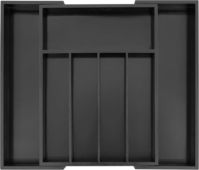 Utoplike Bamboo Silverware Drawer Organizer, Black Kitchen Utensils Tray | Expandable Drawers Organiser, Cutlery Dividers, Flatware Caddy Drawer Insert, Office Supplies, 5-7 Slots